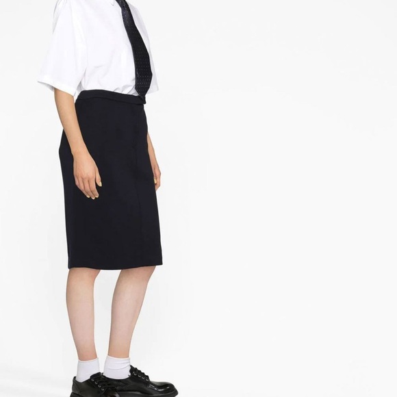 THOM BROWNE Knee Length Navy Wool Skirt - Picture 8 of 9